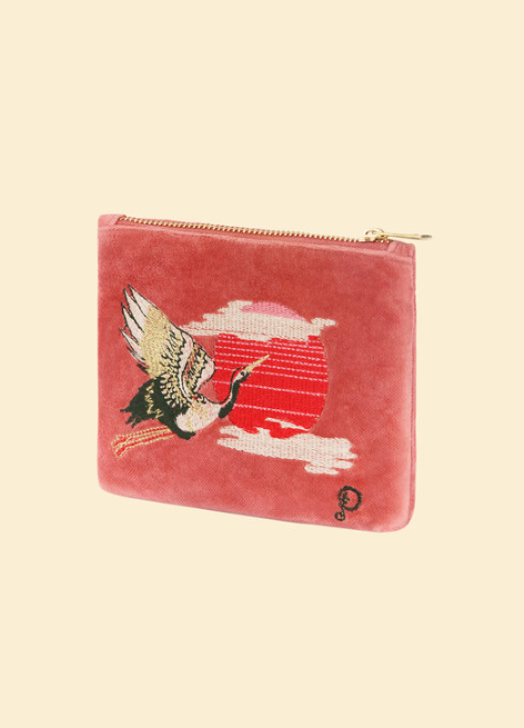 Velvet Mini Pouch - Crane at Sunrise in Petal