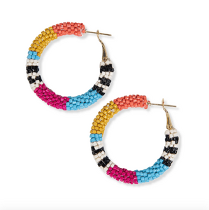 Rosemary Color Block and Stripe Beaded Hoop Earrings Rainbow
