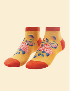 Floral Vines Trainer Socks - Mustard