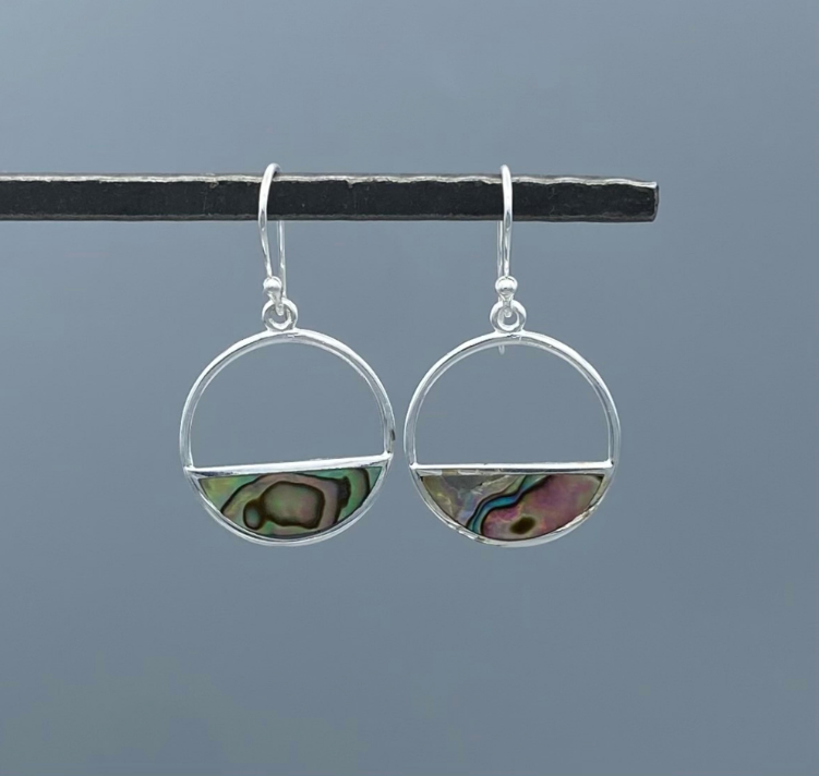 SS Abalone Inlay Open Circle Earrings