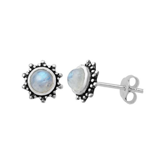 Silver Boho Moonstone Studs