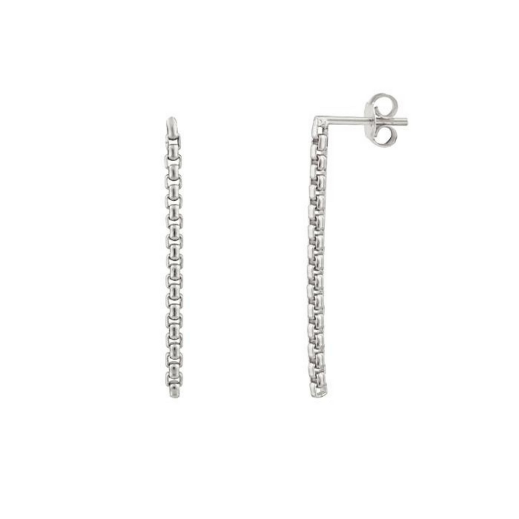 Silver Box Chain Link Drop Earrings