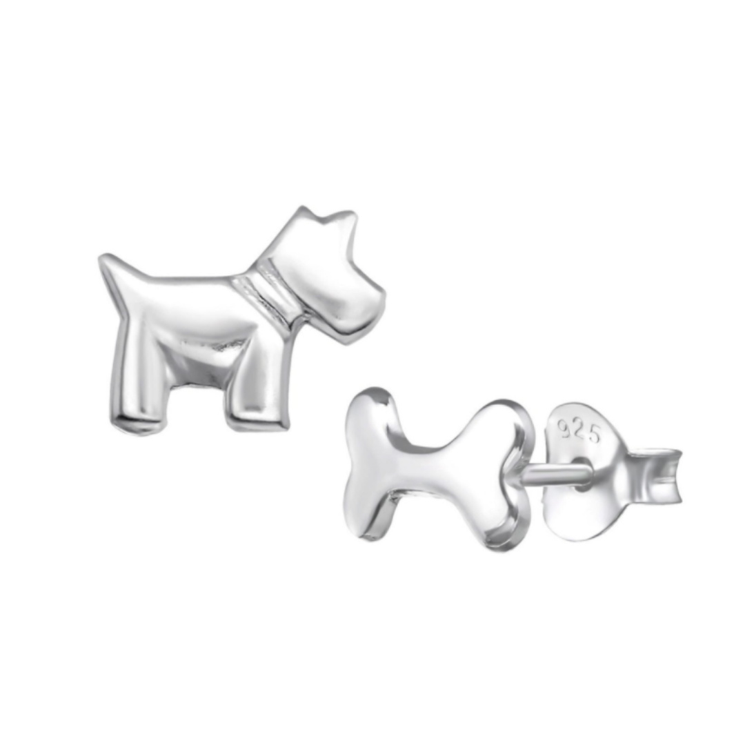 Silver Dog & Bone Studs