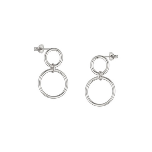 Silver Double Circle Post Earrings