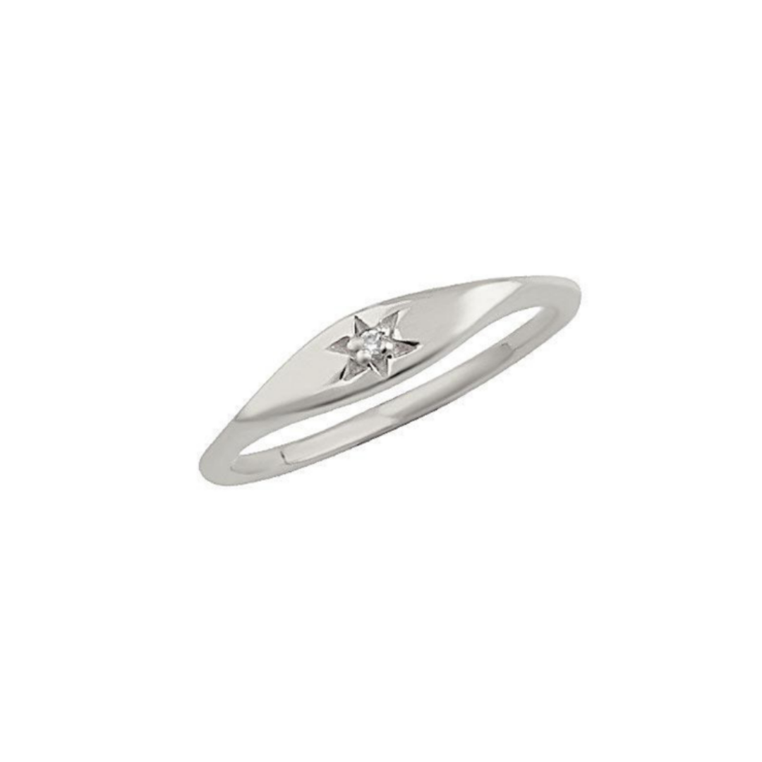 Silver Mini Starburst Signet Ring