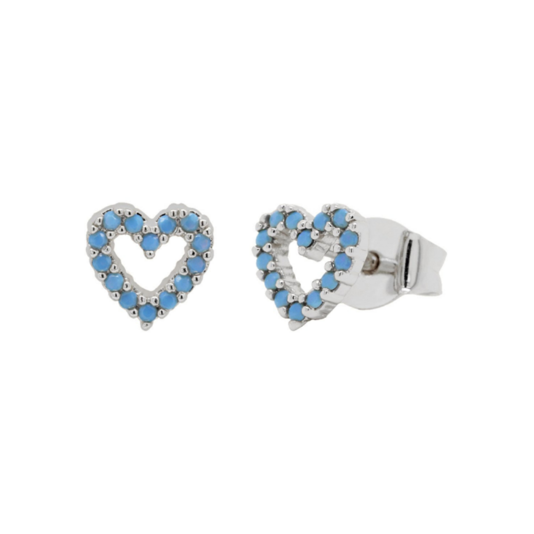 Silver Open Turquoise Heart Studs