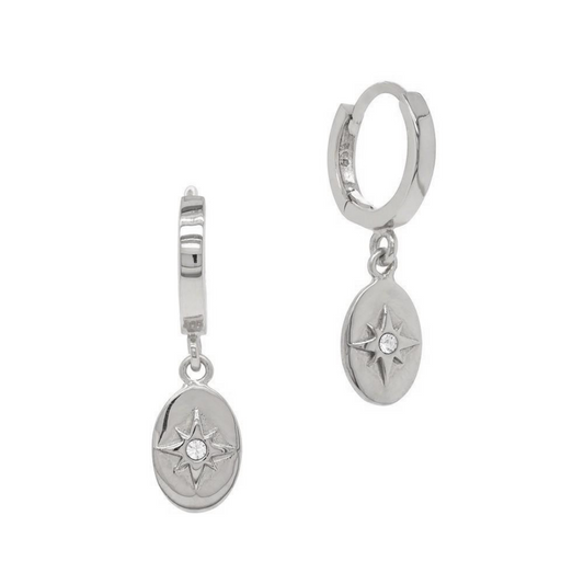 Silver Starry Night Dangle Hoops