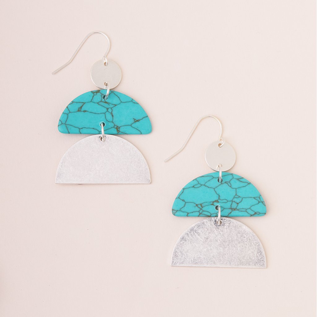 Stone Half Moon Earring - Turquoise/Silver Stone of the Sky