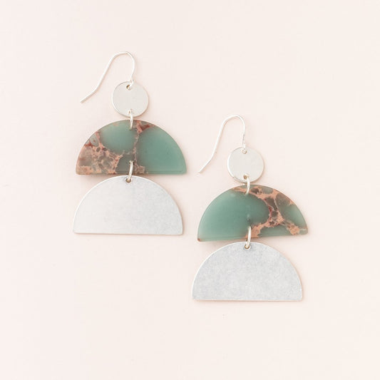 Stone Half Moon Earring - Aqua Terra/Silver Stone of Peace