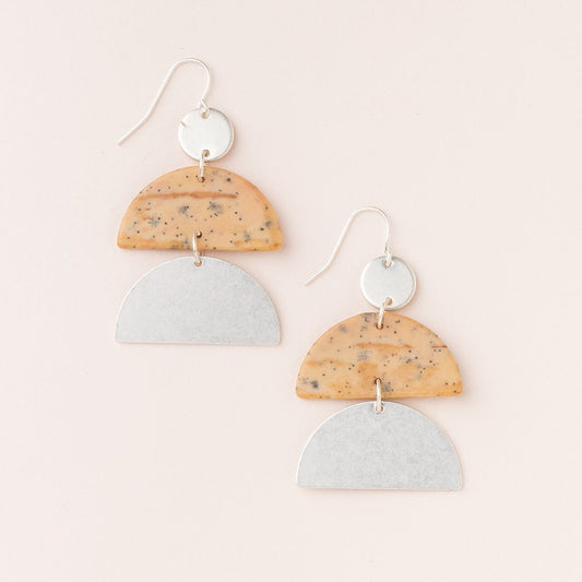 Stone Half Moon Earring - Petrified Wood/Silver Stone of Renewal