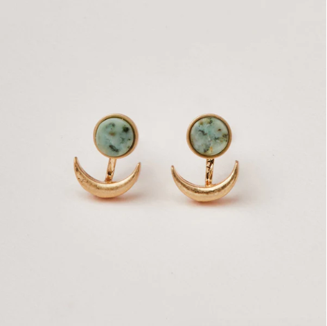 Stone Moon Phase Ear Jacket - African Turquoise / Gold