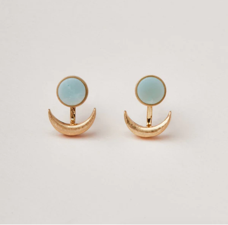 Stone Moon Phase Ear Jacket - Amazonite / Gold