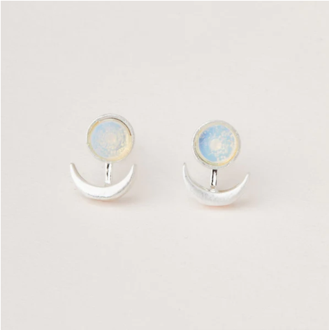 Stone Moon Phase Ear Jacket - Opalite / Silver