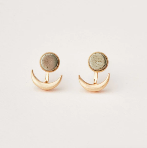 Stone Moon Phase Ear Jacket - Pyrite / Gold