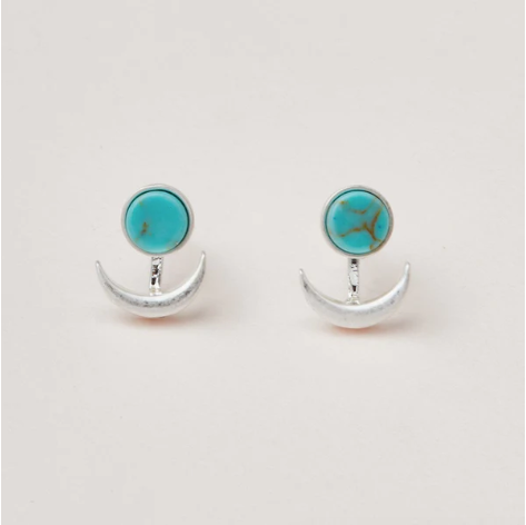 Stone Moon Phase Ear Jacket - Turquoise / Silver