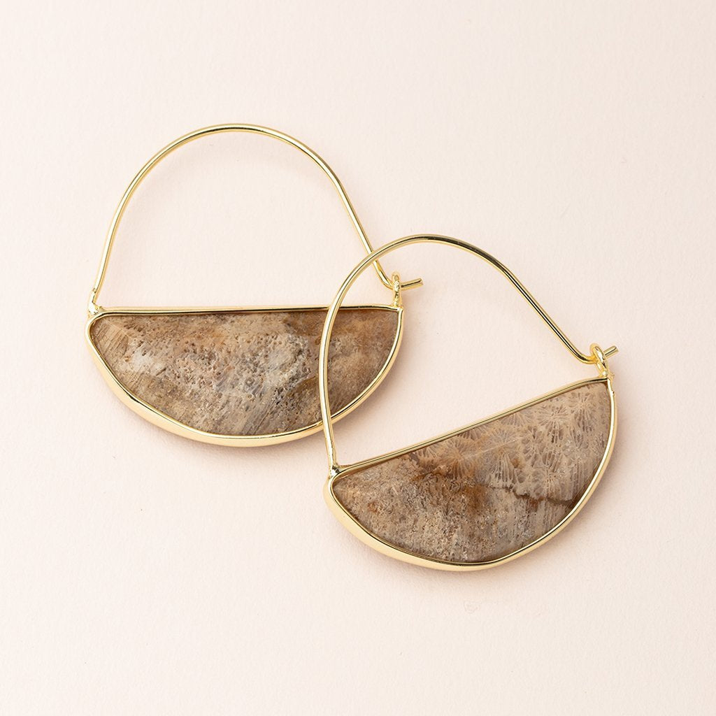 Stone Prism Hoop - Fossil Coral/Gold