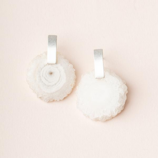 Stone Slice Earring - White Quartz/Silver