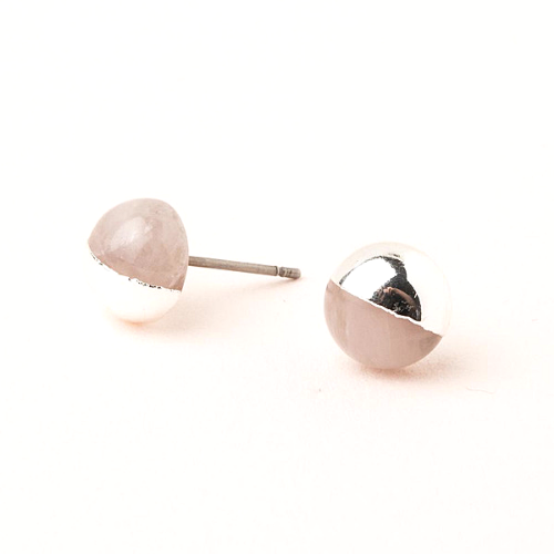 Dipped Stone Stud - Rose Quartz/Silver