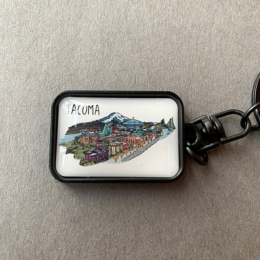 Tacoma, WA Cityscape Line Drawing Keychain