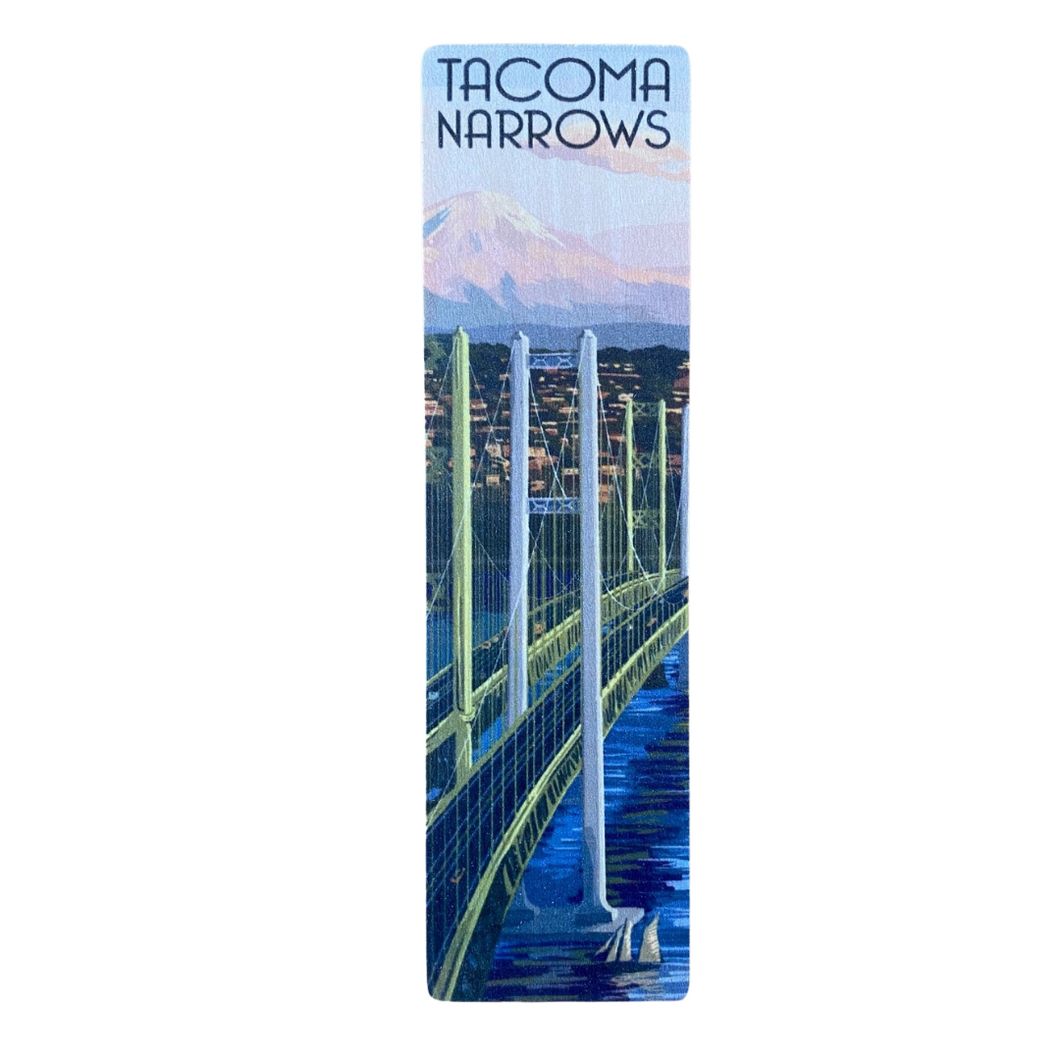 Tacoma WA - Narrows Bridge & Rainier Wooden Bookmark