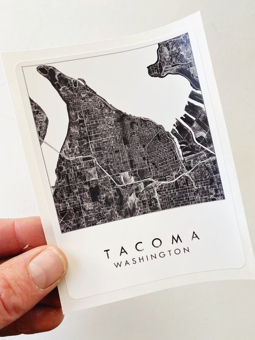 Turn of the Centuries - Tacoma WA Watercolor Map Sticker - Black