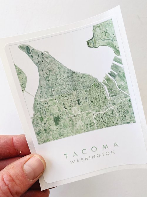 Turn of the Centuries - Tacoma WA Watercolor Map Sticker - Green
