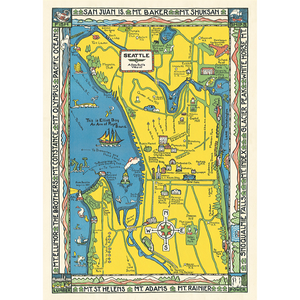 An art print and paper wrap which features a vinage map of seattle