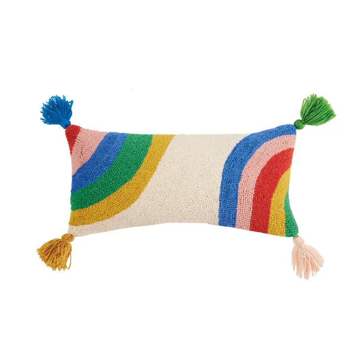Rainbow With Tassels Hook Pillow 9x18