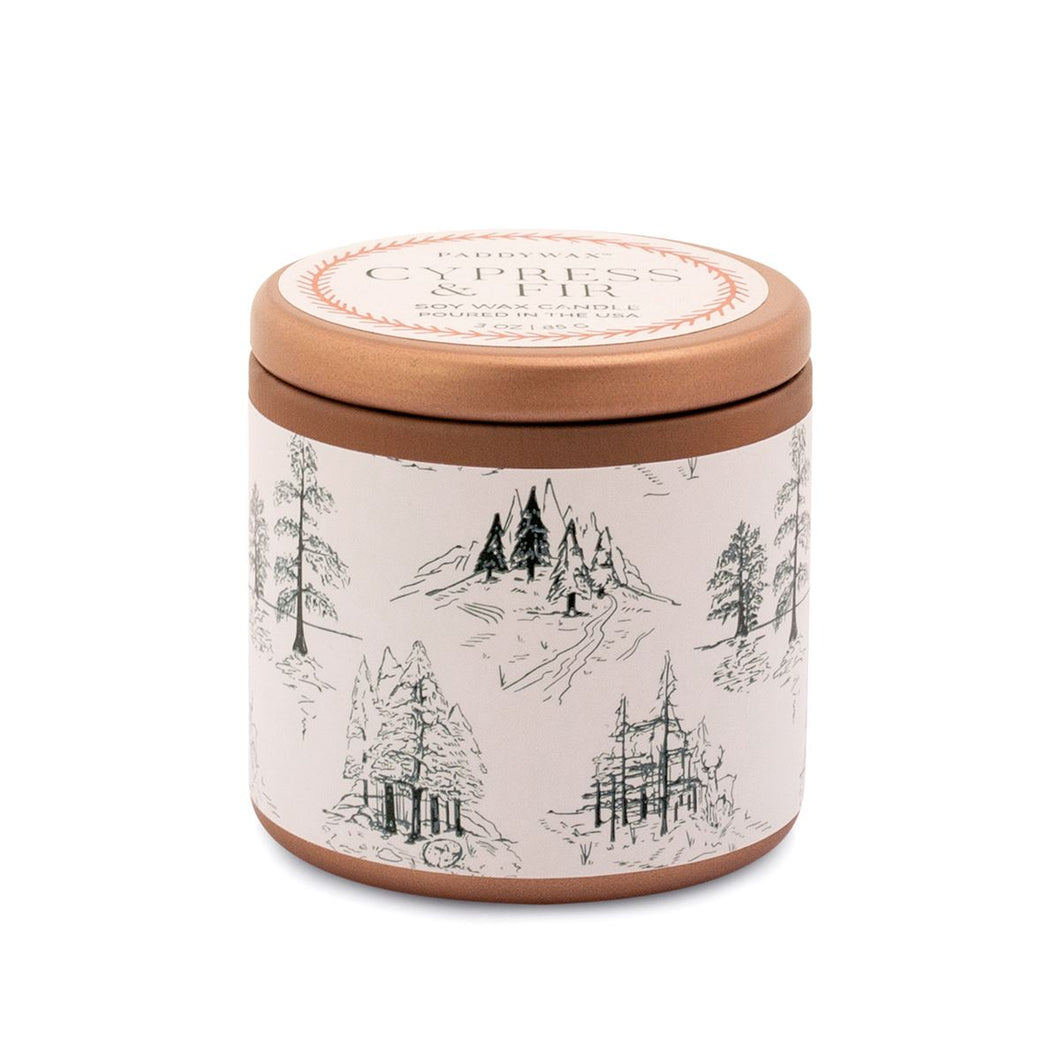 Cypress & Fir- Holiday Tin Candle - White
