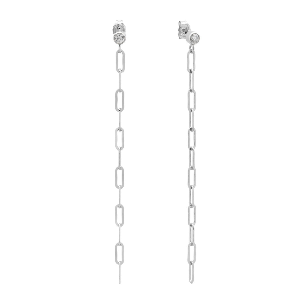 Bezel Chain Drop Earrings - Silver