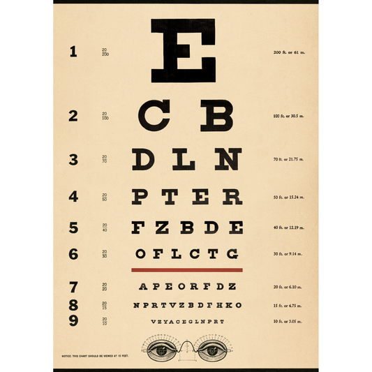 An art print and paper wrap which features a opthamologist eye chart