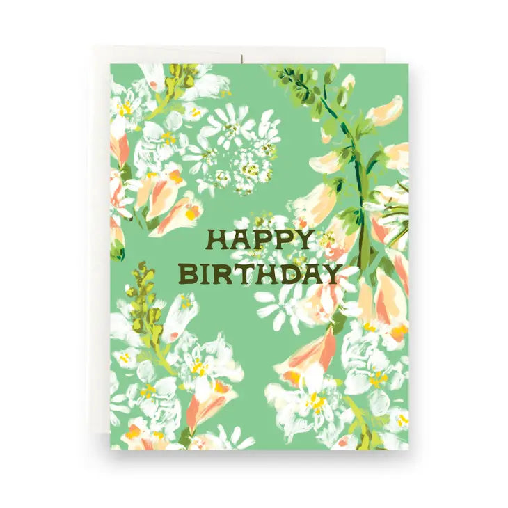Green Floral Birthday Greeting Card