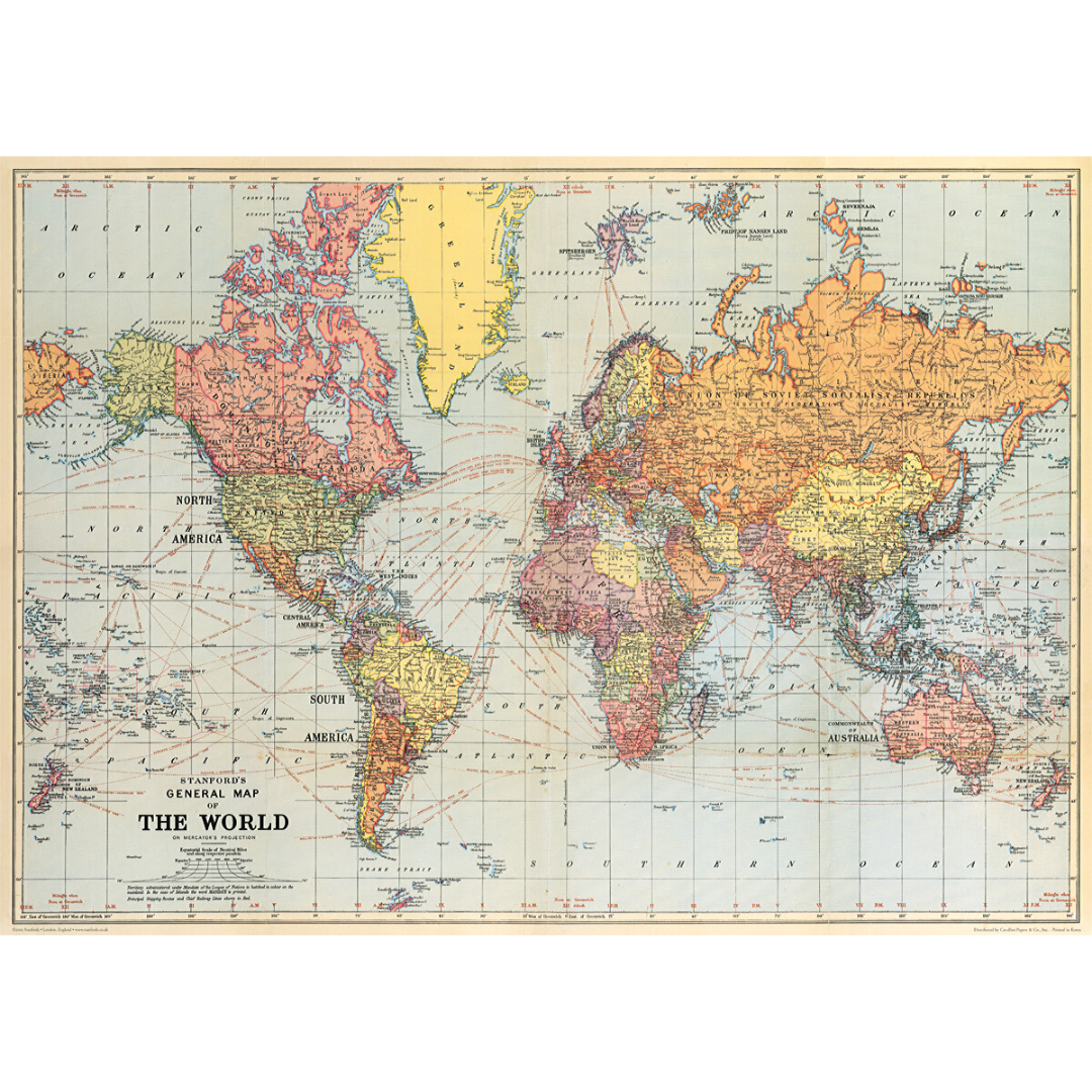 Cavallini & Co. Wrap - World Map – Stocklist