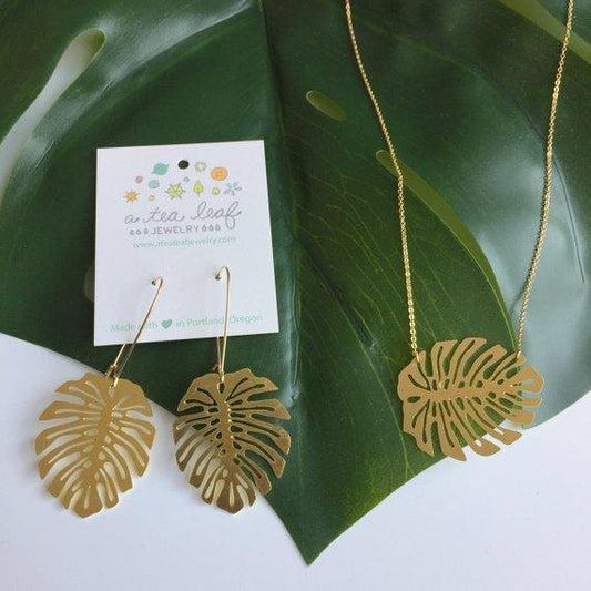 Monstera Delicoisa Leaf Pendant Earrings