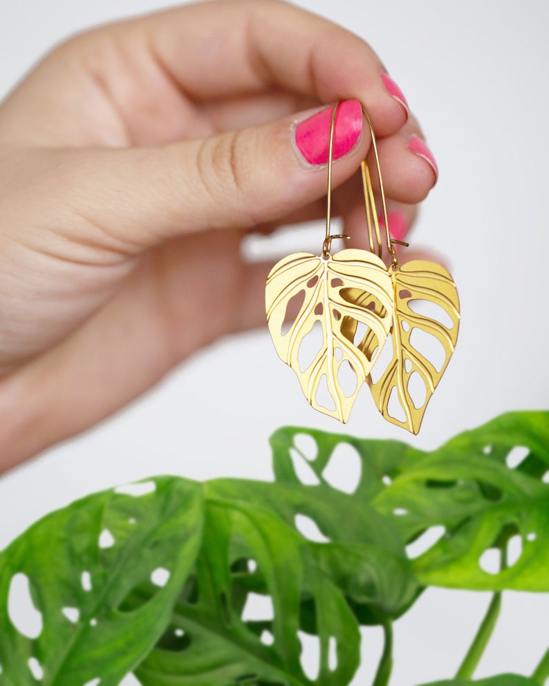 Monstera Adansonii Leaf Earrings