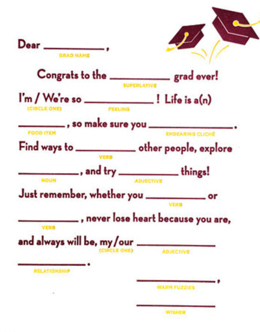 Mad Lib Graduation Card