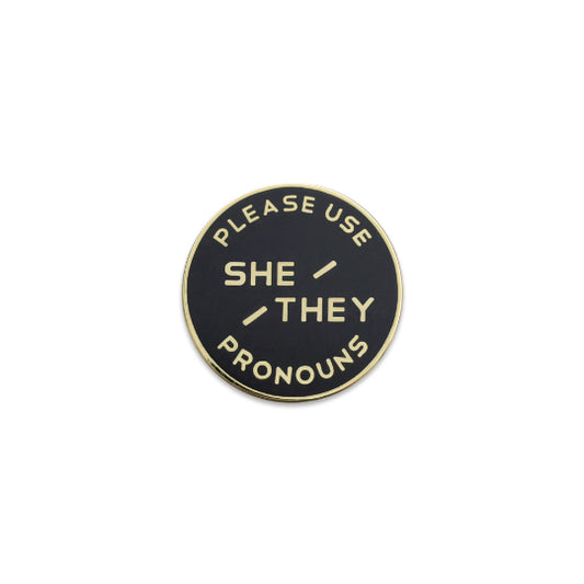 Enamel Pronoun Pin: She/They - Black