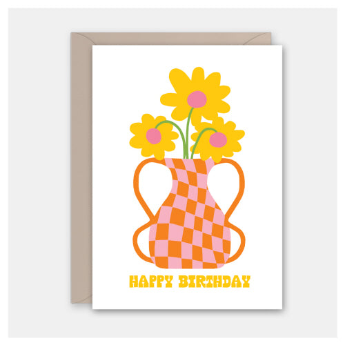 Checkerboard Vase Birthday Card