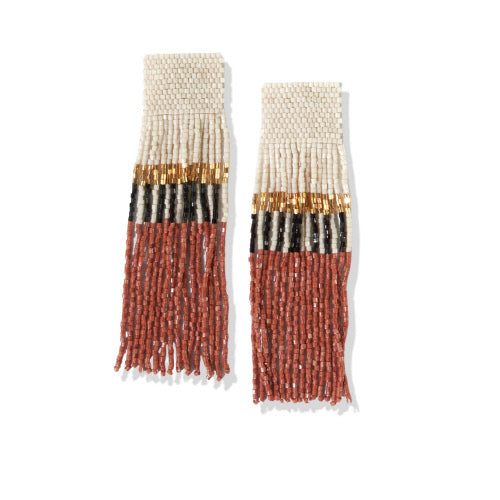 Ivory Rust Stripe Luxe Fringe Post Earring