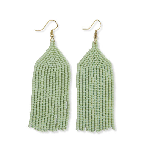 Mint Seed Bead Fringe Earrings