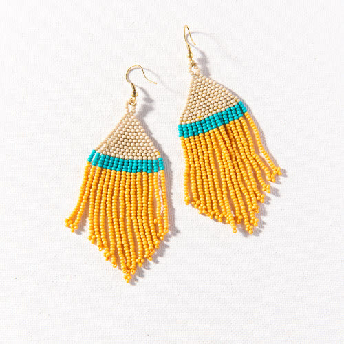 Yellow Turquoise Ivory Stripe Fringe Earrings