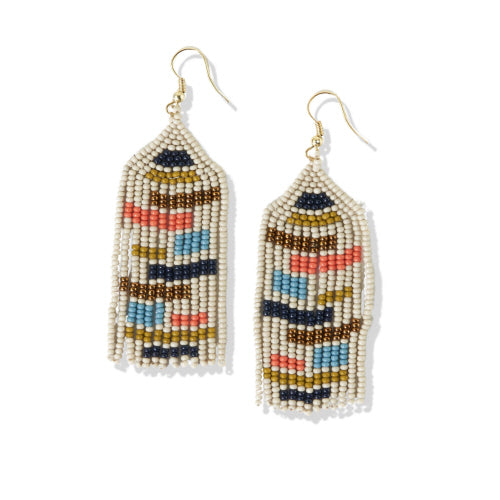 Ivory Horizontal Blocks Fringe Earrings