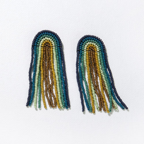 Teal Navy Rainbow Fringe Earrings