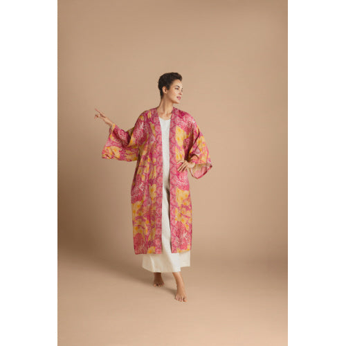 Kimono Gown - Tropical Toile Pineapple & Raspberry