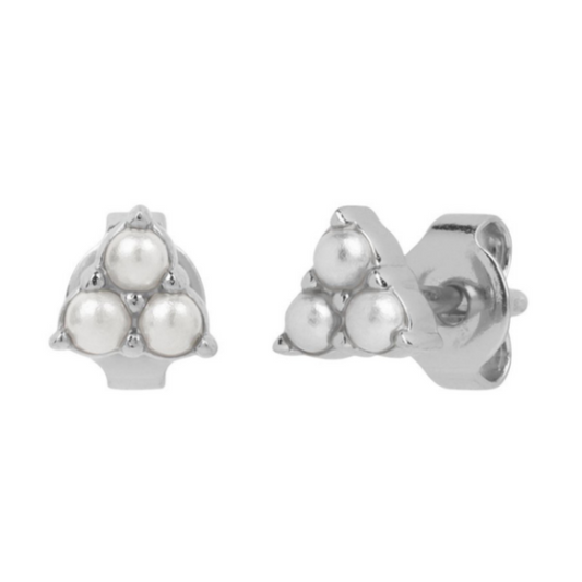 Silver Trinity Pearl Studs